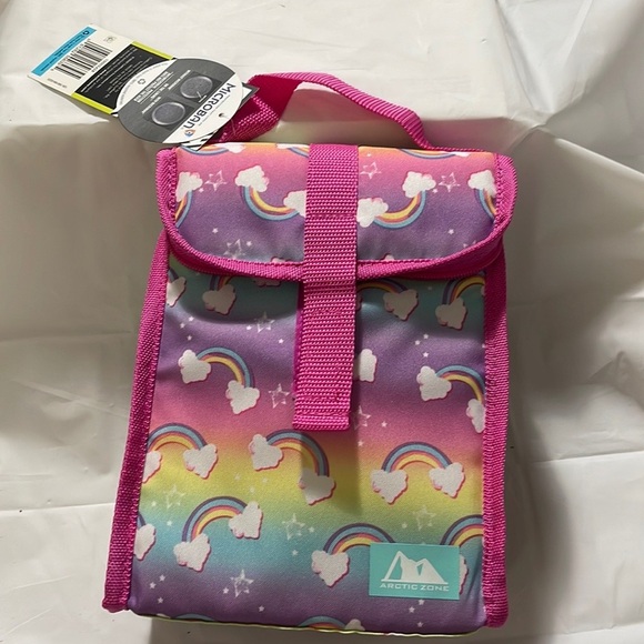 Arctic zone NWT Insulated Lunch Bag bag Velcro strap w/ rainbows clouds - Picture 3 of 5